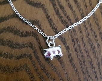 Silver Anklet, Pig Charm Anklet, Anklet for Women, Pig Charm Ankle Bracelet, Pig Jewelry, Pig Gift, Pig Lover Gift, Piglets, Piggies