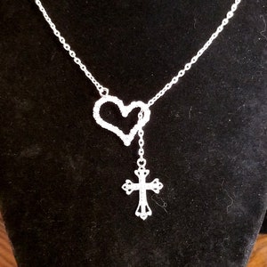 Sterling Silver Cross Necklace, Cross Lariat Necklace, Cross Necklace, Religious Jewelry, Crystal Cross Necklace Silver Lariat Necklace