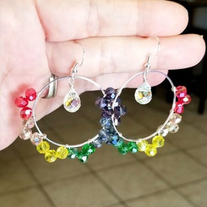 Rainbow Crystal Hoop Earrings, Rainbow Earrings, Rainbow Hoop Earrings, Hoop Earrings, Colorful Hoop Earrings, Crystal Hoop Earrings, Boho