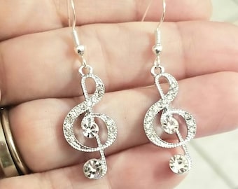 Silver Treble Clef Earrings, Music Note Earrings, Music Note, Dangle Earrings, Music Note Jewelry, Music Lover Gift, Silver Dangle Earrings