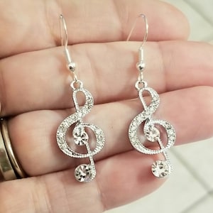 Silver Treble Clef Earrings, Music Note Earrings, Music Note, Dangle Earrings, Music Note Jewelry, Music Lover Gift, Silver Dangle Earrings