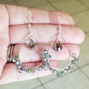 Crystal Teardrop Earrings, Crystal Dangle Earrings, Beaded Earrings, Statement Earrings, Silver Crystal Earrings, Wedding, Bridal Jewelry