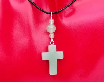 Green Aventurine Cross Necklace, Aventurine Pendant, Large Cross Necklace, Aventurine Jewelry, Gift, Healing Stone, Spiritual, Unisex