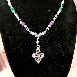 Fleur de Lis-ketting, Fleur de Lis-sieraden, kralenketting, damessieraden, Mardi Gras, Frankrijk, Parijs, New Orleans, Mardi Gras-ketting