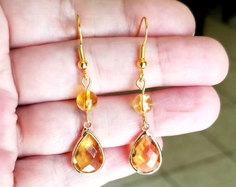 14k Gold Citrine Earrings, Citrine Tear Drop Earrings, Citrine Dangle Earrings, Womens Earrings, Yellow Stone Jewelry, November Birthstone
