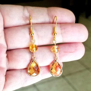 14k Gold Citrine Earrings, Citrine Tear Drop Earrings, Citrine Dangle Earrings, Womens Earrings, Yellow Stone Jewelry, November Birthstone