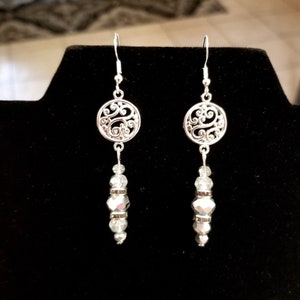 Bridal Earrings, Silver Crystal Earrings, Crystal Earrings, Beaded Dangle Earrings, Prom, Wedding, Bride Earrings, Bridesmaid Earrings