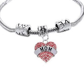 Bracelet maman, bracelet coeur en cristal pour maman, bijoux pour maman, coeur pour maman, cadeaux pour maman, bracelet maman en argent, cadeaux pour maman, cadeaux de Noël pour maman