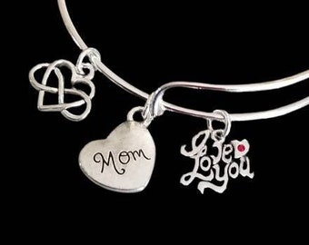 Sterling Silver Mom Charm Bracelet, Silver Mom Bracelet, Bracelet for Mom, I Love You Mom, Mom Gift from Son, Mom Gift from Daughter