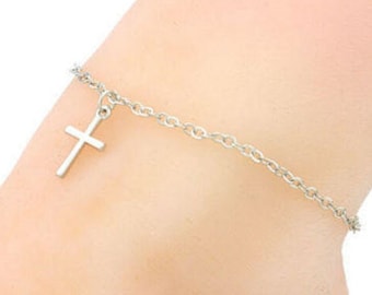 Silver Cross Anklet, Cross Ankle Bracelet, Crucifix Anklet, Cross Jewelry, Silver Anklet, Womens Anklet, Religious Jewelry, Ankle Jewelry
