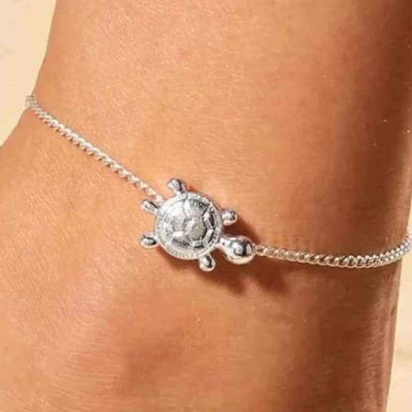 Silver Turtle Anklet, Turtle Ankle Bracelet, Womens Anklet, Silver Ankle Bracelet, Turtle Jewelry, Turtle Anklet for Women, Beach, Ocean