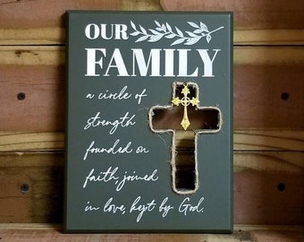 Our Family Wooden Sign, Cross Wood Wall Plaque, Art, Home Decor, Religious, Family Sign, Wall Art, Wall Hanging, Religious Art, Christian