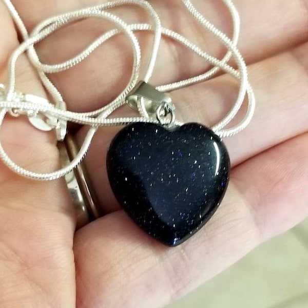 Black Sandstone Necklace, .925 Silver Necklace, Heart Pendant, Gemstone Pendant, Black Sandstone Jewelry, Sandstone, Black Heart Necklace