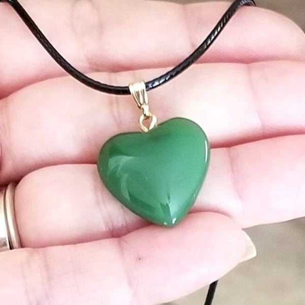 Green Glass Heart Necklace, Green Heart Necklace, Heart Jewelry, Large Heart Pendant, Womens, Big Heart Necklace, Green Heart Pendant, Boho