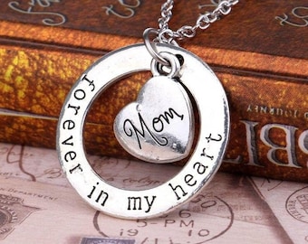 Mom In Heaven Necklace, Mom Forever in my Heart Pendant, Mom in Memory, Loss of Mom, Sympathy Gift for Daughter, Memorial Necklace