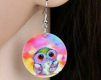 Whimsical Owl Earrings, Owl Earrings, Colorful Earrings, Owl Lover, Owl Jewelry, Owls, Kawaii, Kawaii Owl, Fun Earrings, Gifts for Her