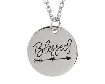 BLESSED Necklace, Silver Blessed Pendant Necklace, Womens Necklace, Inspirational, Blessed Mama, Blessed Grandma, Blessings, Religious,