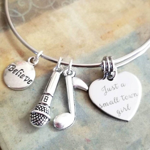 Just a Small Town Girl Charm Bracelet. Silver Music Note Bracelet, Womens Jewelry, Don't Stop Believing, Steve Perry, Eighth Note Jewelry,