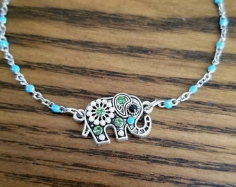 Crystal Elephant Bracelet, Beaded Bracelet, Lucky Elephant Gift, Bracelet Anklet or Necklace, Elephant Jewelry, Elephant Lover Gift Bohemian