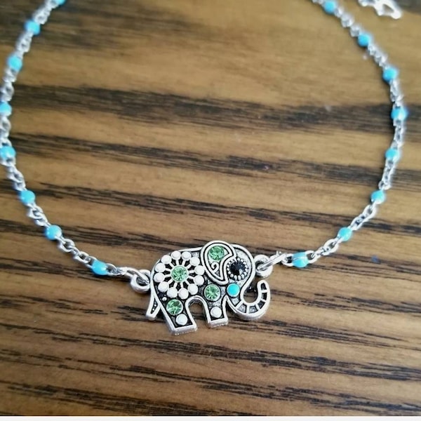 Crystal Elephant Bracelet, Beaded Bracelet, Lucky Elephant Gift, Bracelet Anklet or Necklace, Elephant Jewelry, Elephant Lover Gift Bohemian