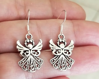 Sterling Silver Guardian Angel Earrings, Silver Earrings, Angel Jewelry, Angel Earrings, Guardian Angel, Gifts for Her, Dangle Earrings