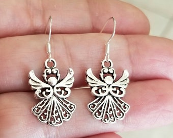 Sterling Silver Guardian Angel Earrings, Silver Earrings, Angel Jewelry, Angel Earrings, Guardian Angel, Gifts for Her, Dangle Earrings