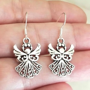 Sterling Silver Guardian Angel Earrings, Silver Earrings, Angel Jewelry, Angel Earrings, Guardian Angel, Gifts for Her, Dangle Earrings