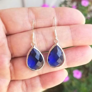 Sterling Silver Blue Sapphire Earrings, Teardrop Sapphire Earrings, Blue Sapphire Dangle Earrings, Sapphire Jewelry, September Birthstone