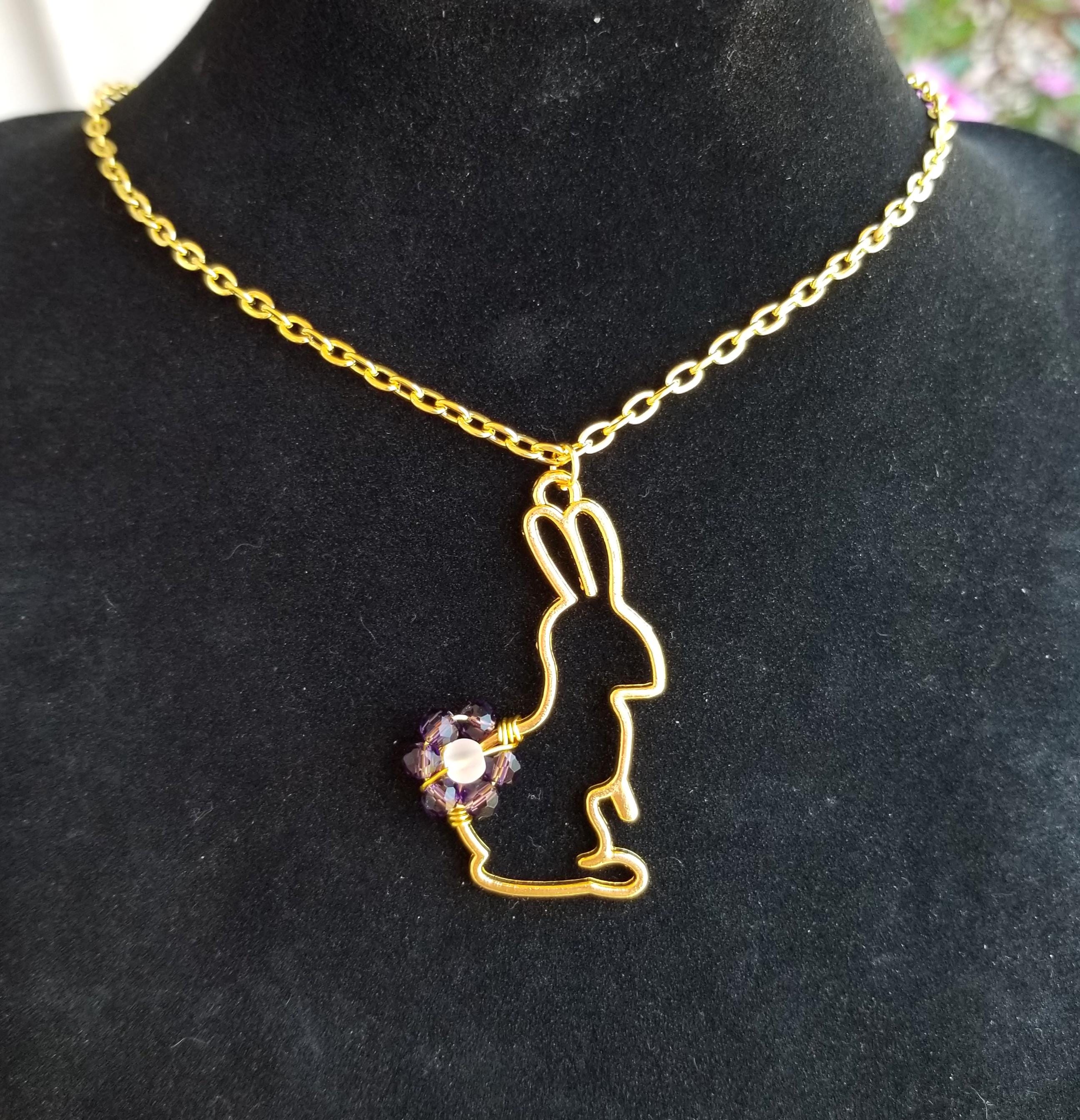 Purple Crystal Bunny Necklace, Bunny Pendant Necklace, Rabbit