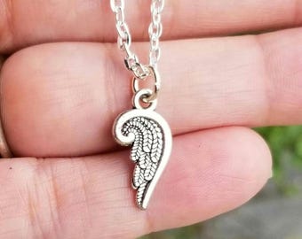 Silver Angel Wing Necklace: Guardian Angel, Religious Jewelry, Angel Wings Dangle Earrings, Spiritual, Faith, Strength, Hope