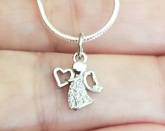 Collar de ángel de plata de ley, ángel guardián, colgante de ángel, collar de ángel de plata, collar para mujer, collar de plata, joyería religiosa