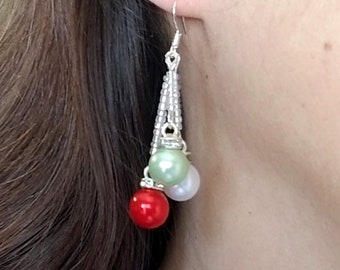 Christmas Ornament Earrings, Christmas Earrings, Handmade Christmas Earrings, Christmas Jewelry, Holiday Jewelry, Crystal Christmas Earrings