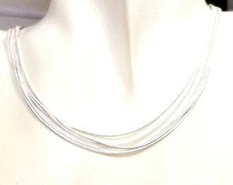Sterling Silver Multi Strand Necklace, Liquid Silver Necklace, 5 Strand Necklace, Womens Layered Necklace, Layered Chain, Chunky Necklace