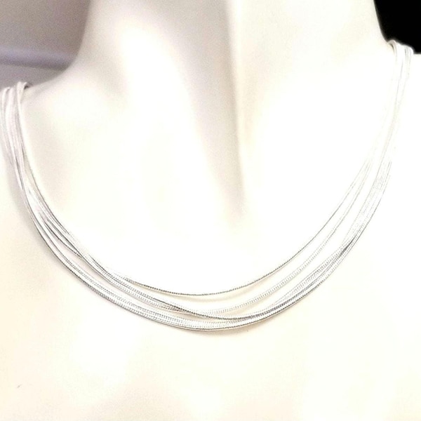 Collar de plata de ley de varias vueltas, collar de plata líquida, collar de 5 vueltas, collar de capas para mujer, cadena de capas, collar grueso