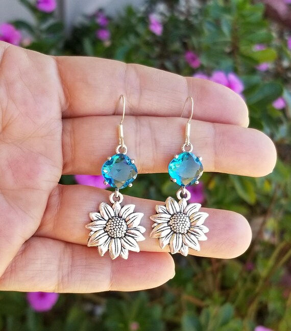 Orecchini Girasole In Argento 925 Con Cristallo: Pendenti Simbolo Di Felicità, Gioiello Per Donna