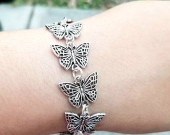 Silver Butterfly Bracelet, Butterfly Jewelry, Butterfly Charm Bracelet, Womens Bracelet, Butterflies, Spring Bracelet, Gift for Her