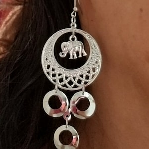 Silver Elephant Earrings, Lucky Elephant Gift, 3&quot; Dangle Earrings, Elephant Gifts, Elephant Lover Gift, Elephant Jewelry, Gifts for Her