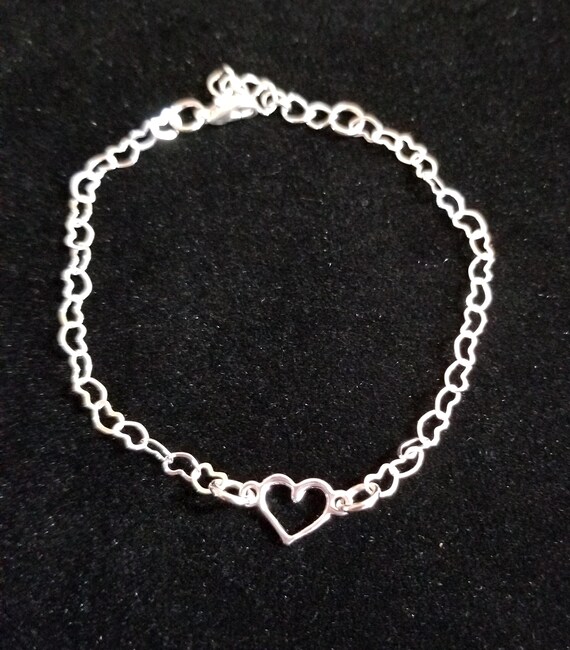 Bracelet Chaîne De Cheville Argenté Avec Petits Cœurs - Acier Inoxydable - Neuf Sans Emballage