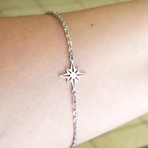 Starburst Anklet, Starburst Ankle Bracelet, North Star, Star Jewelry, Celestial, Women&#39;s Anklets, Silver Anklet, Star Anklet, Mid Cetury