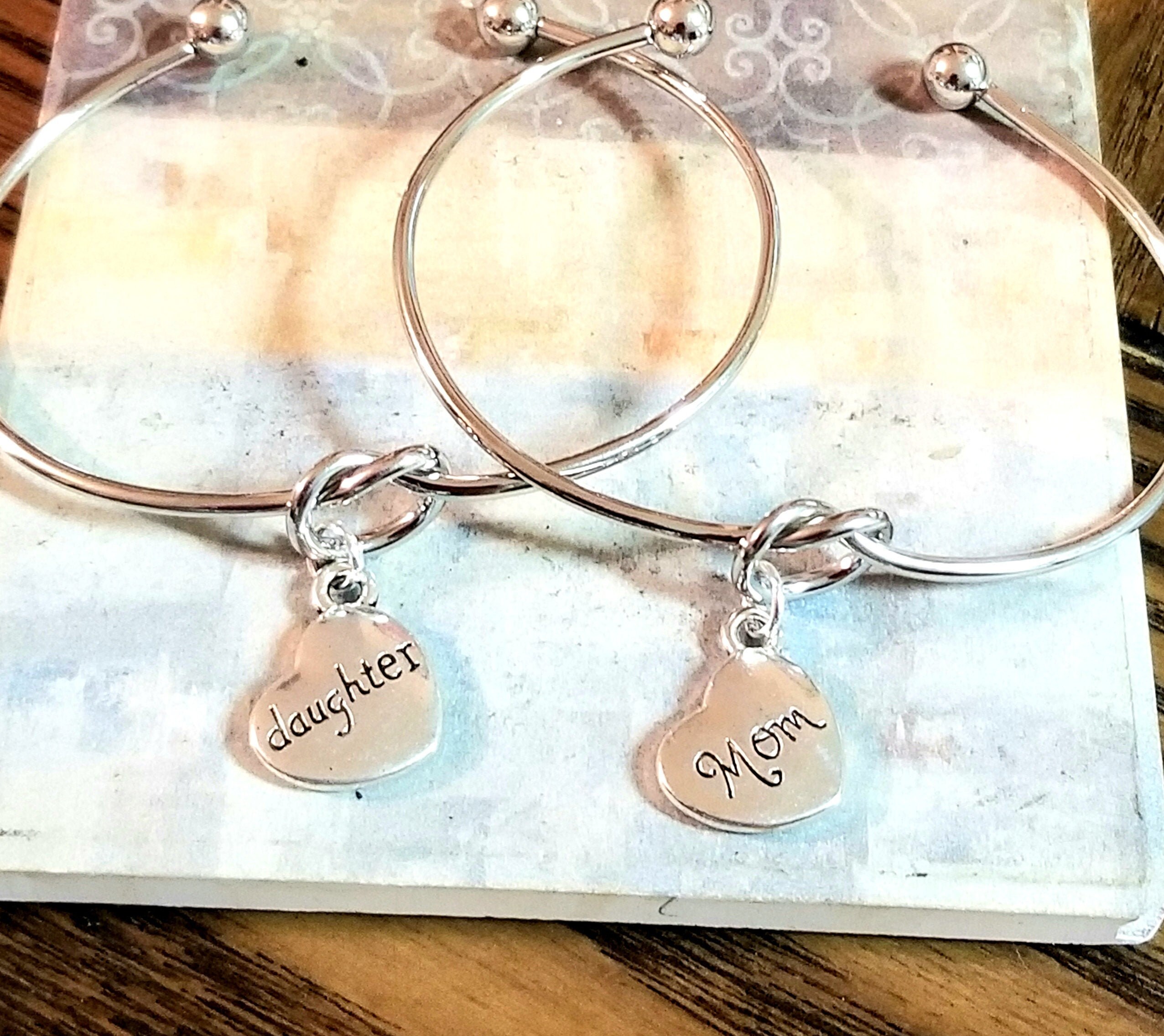 Silver 2pc MOM DAUGHTER Bracelet SET Love Knot Bracelet Set Etsy