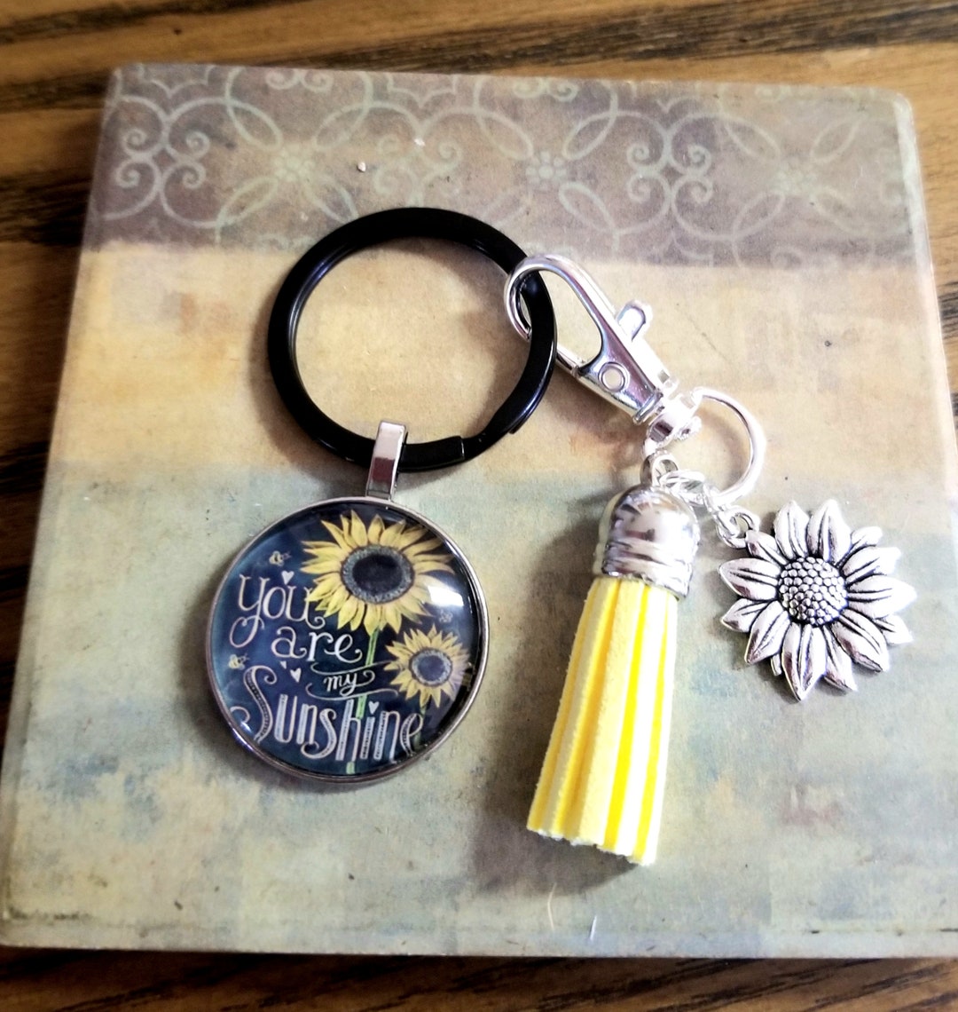 Sunflower Keychain, You Are My Sunshine, Sunflower Key Ring, Sunflowers