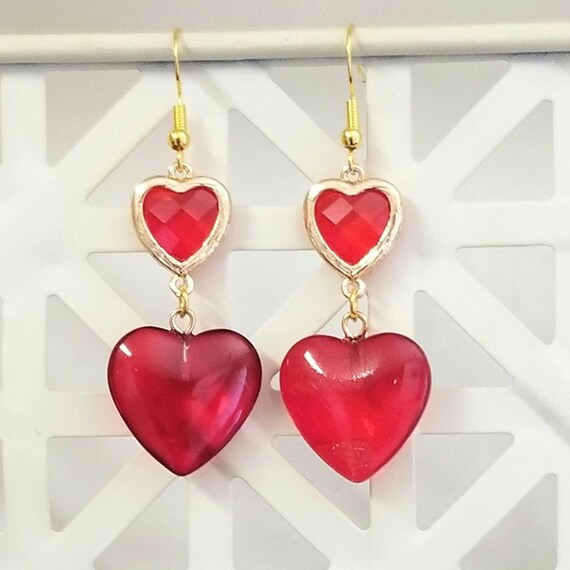 Orecchini Pendenti A Cuore Rosso Con Strass | Gioielli San Valentino Per Donna | Regalo Romantico