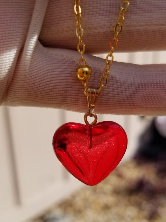 Collana a cuore, collana a cuore rosso, collana a cuore grande, regalo di San Valentino per lei, collana importante a cuore, collana a cuore gonfio per San Valentino - Italia
