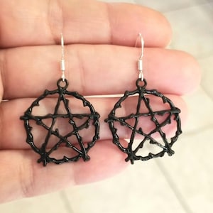 Orecchini pentagramma neri, orecchini pentagramma, gioielli wiccan, pagani, wicca, celtici, strega, occulti, gioielli pentagramma, gotici, wiccan