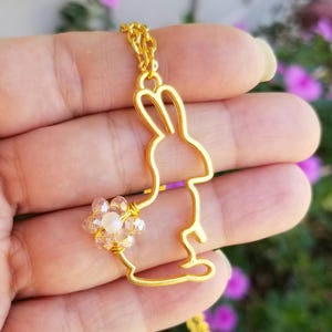 Pink Crystal Bunny Necklace, Bunny Pendant Necklace, Rabbit Pendant Necklace, Easter Jewelry, Bunny Necklace, Easter Necklace, Bunny Jewelry