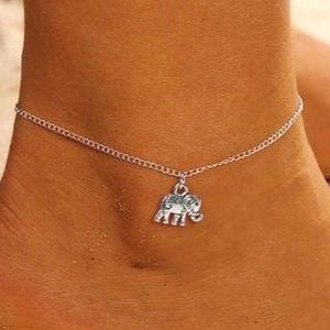Lucky Elephant Ankle Bracelet, Silver Elephant Ankle, Elephant Anklet, Silver Chain Anklet, Elephant Gifts, Elephant Jewelry, Womens Anklet