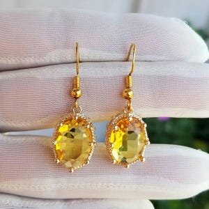 14k Gold Citrine Earrings, Oval Citrine Earrings, Womens Citrine Earrings, Citrine Jewelry, Yellow Gemstone Earrings, Citrine Dangle Earring