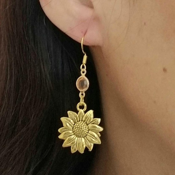 Orecchini Girasole In Argento 925 Con Cristallo: Pendenti Simbolo Di Felicità, Gioiello Per Donna