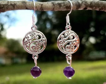 Amethyst Ohrringe, Amethyst Baumeln Ohrringe, Perlen Amethyst Ohrringe, Amethyst Schmuck, Februar Birthstone Ohrringe
