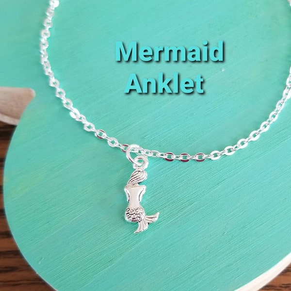 Sterling Silver Mermaid Anklet, Mermaid Ankle Bracelet, Ocean Theme, Beach Lover, Beach Jewelry, Womens Anklet, Teens Jewelry, Nautical Gift
